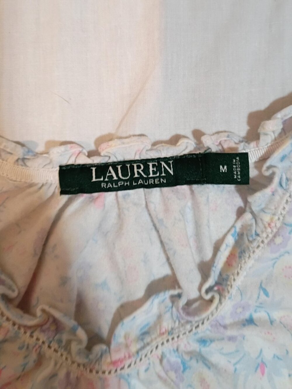 Lauren Ralph Lauren/Nightgown/Womens M/Pink Blue Floral/Ruffle Strap Cottagecore - Picture 2 of 8